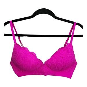 Victoria’s Secret Hot‎ Pink Lace Bralette 34C – Wireless Padded Bra
